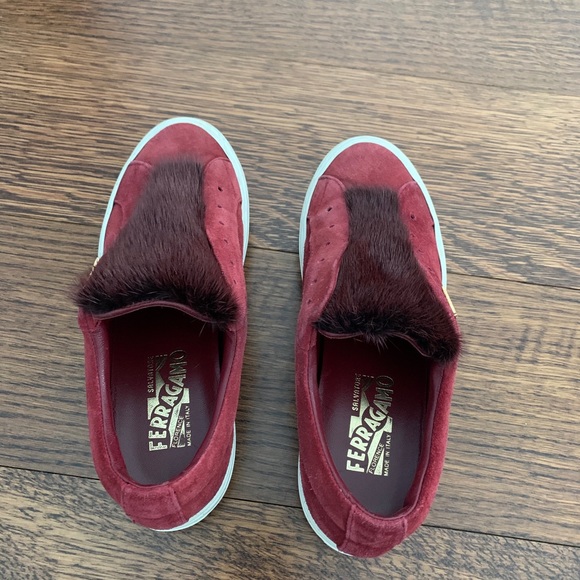 Amazing Ferragamo Burgundy Suede and Fur Sneakers - Picture 10 of 10